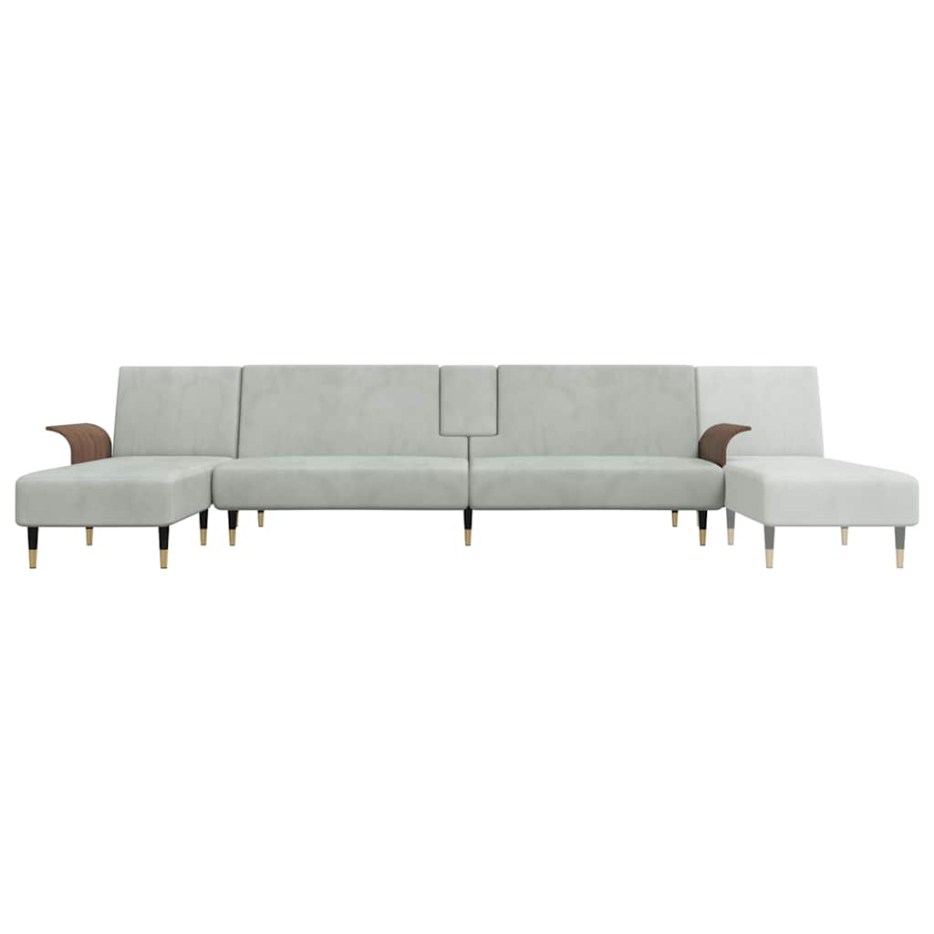 L-shaped sofa bed 279x140x70 cm light grey velvet
