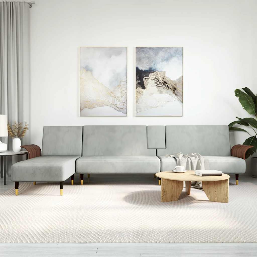 L-shaped sofa bed 279x140x70 cm light grey velvet