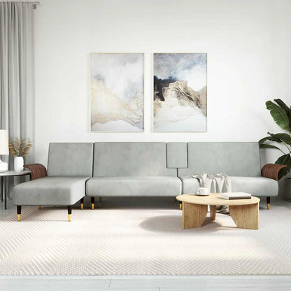 L-shaped sofa bed 279x140x70 cm light grey velvet
