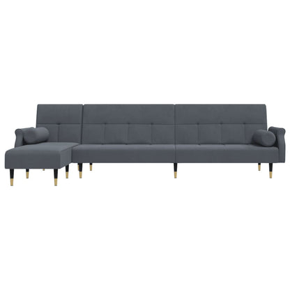 Sofá-cama em forma de L 271x140x70 cm veludo cinzento-escuro