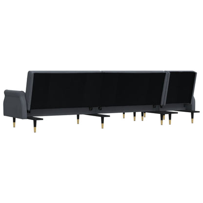 Sofá-cama em forma de L 271x140x70 cm veludo cinzento-escuro