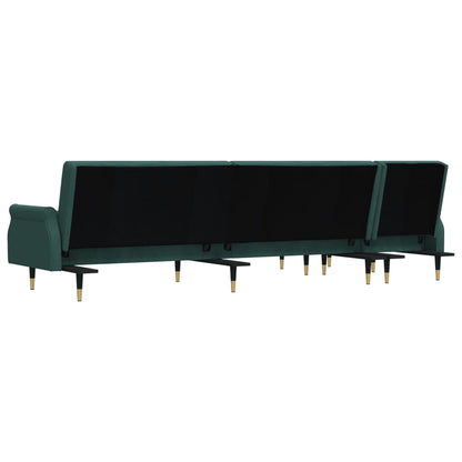Sofá-cama em forma de L 271x140x70 cm veludo verde-escuro