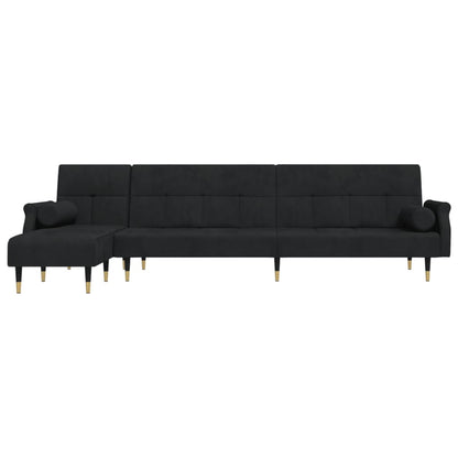 Sofá-cama em forma de L 271x140x70 cm veludo preto