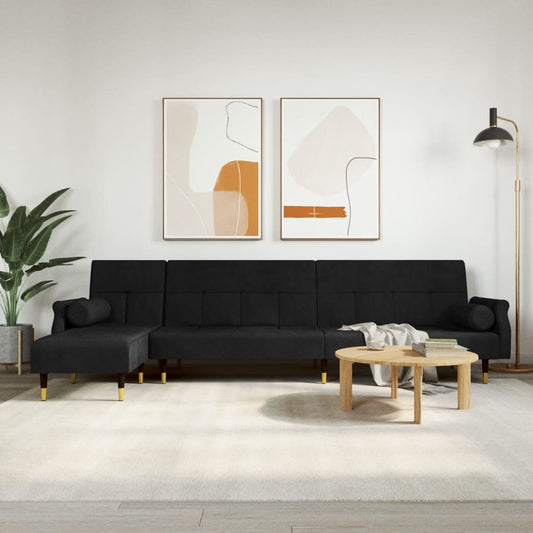 Sofá-cama em forma de L 271x140x70 cm veludo preto