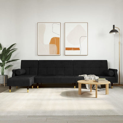 Sofá-cama em forma de L 271x140x70 cm veludo preto