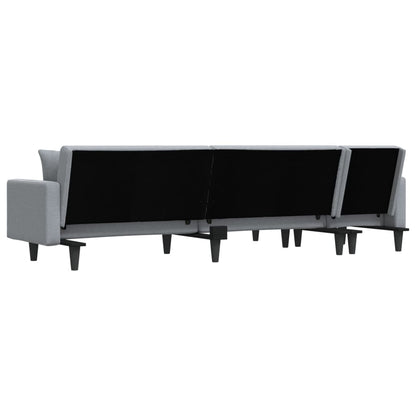 Sofá-cama em forma de L 275x140x70 cm tecido cinzento-claro