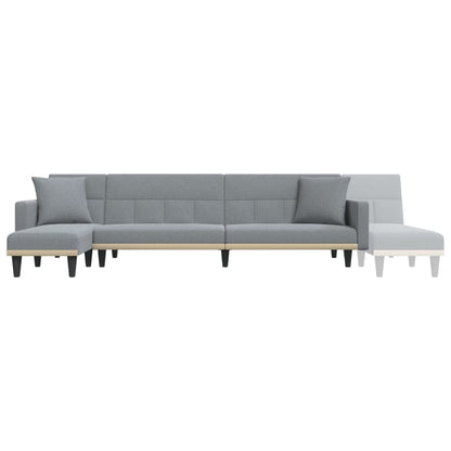 Sofá-cama em forma de L 275x140x70 cm tecido cinzento-claro