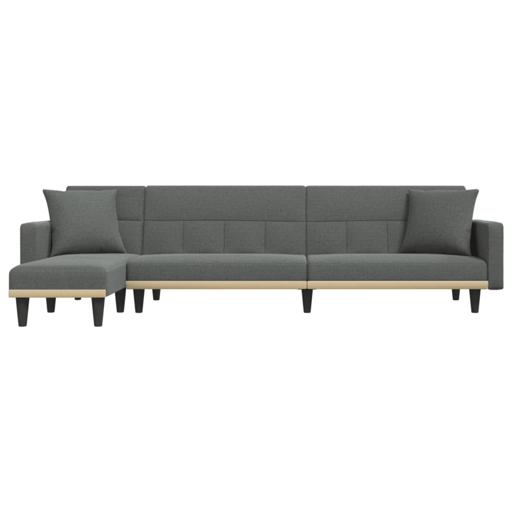 Sofá-cama em forma de L 275x140x70 cm tecido cinzento-escuro