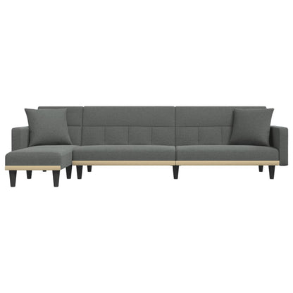 Sofá-cama em forma de L 275x140x70 cm tecido cinzento-escuro