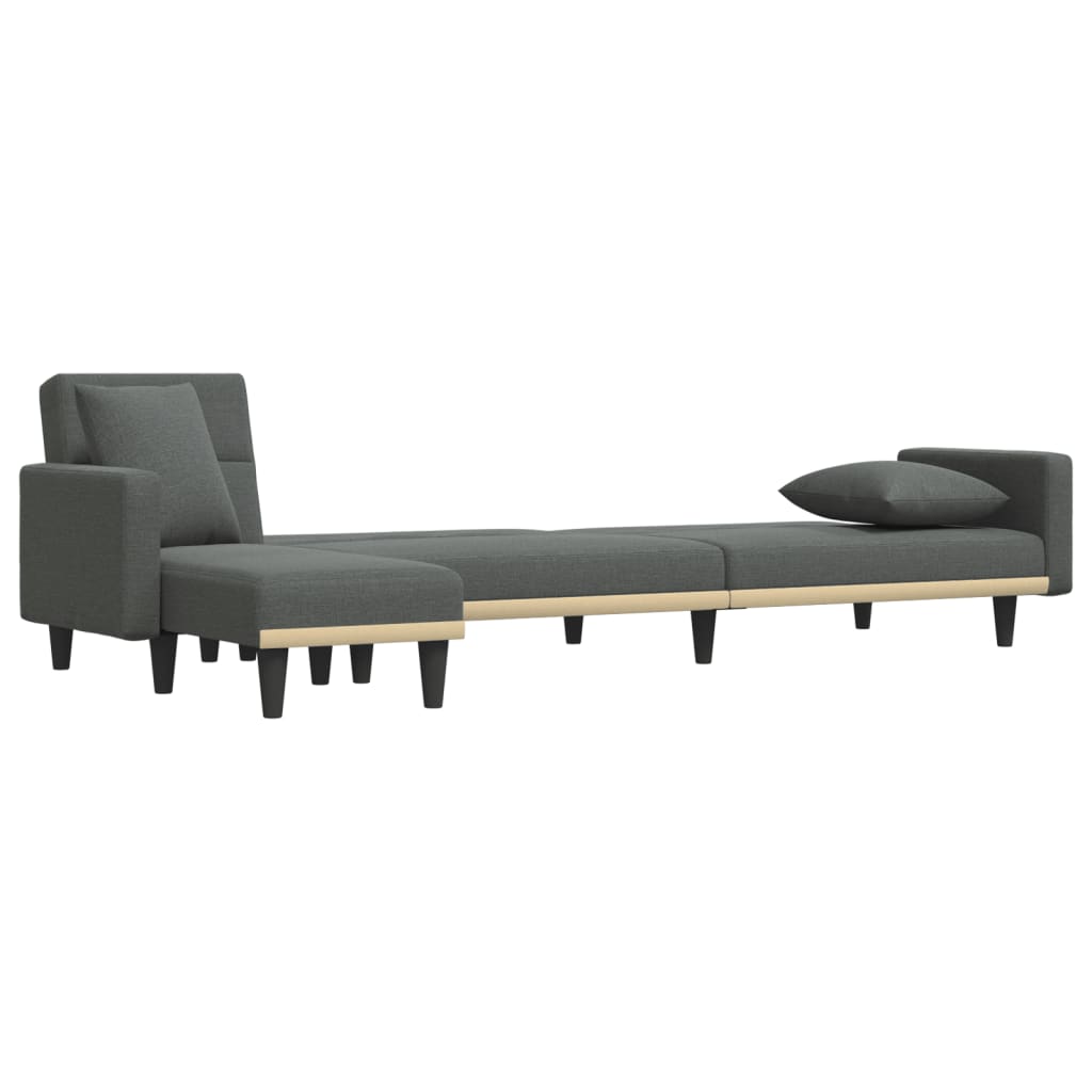 Sofá-cama em forma de L 275x140x70 cm tecido cinzento-escuro