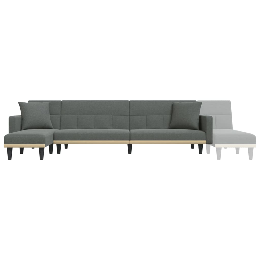 Sofá-cama em forma de L 275x140x70 cm tecido cinzento-escuro