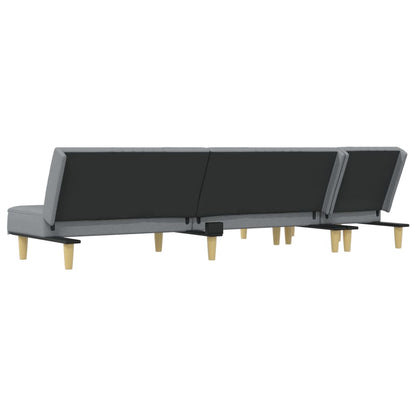 Sofá-cama em forma de L 255x140x70 cm tecido cinzento-claro