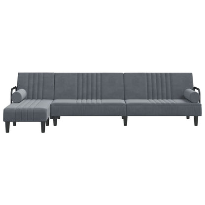Sofá-cama em forma de L 260x140x70 cm veludo cinzento-escuro