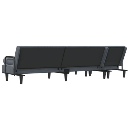 Sofá-cama em forma de L 260x140x70 cm veludo cinzento-escuro