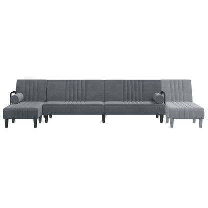 Sofá-cama em forma de L 260x140x70 cm veludo cinzento-escuro