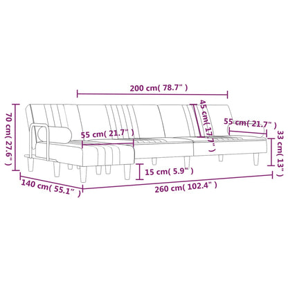 Sofá-cama em forma de L 260x140x70 cm veludo cinzento-escuro