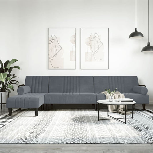 Sofá-cama em forma de L 260x140x70 cm veludo cinzento-escuro