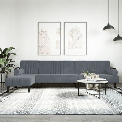 Sofá-cama em forma de L 260x140x70 cm veludo cinzento-escuro