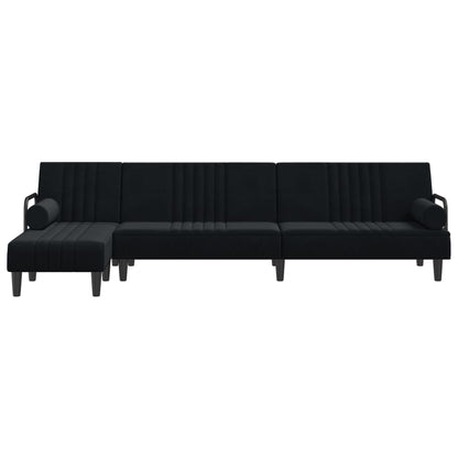 Sofá-cama em forma de L 260x140x70 cm veludo preto