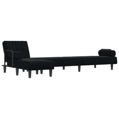 Sofá-cama em forma de L 260x140x70 cm veludo preto