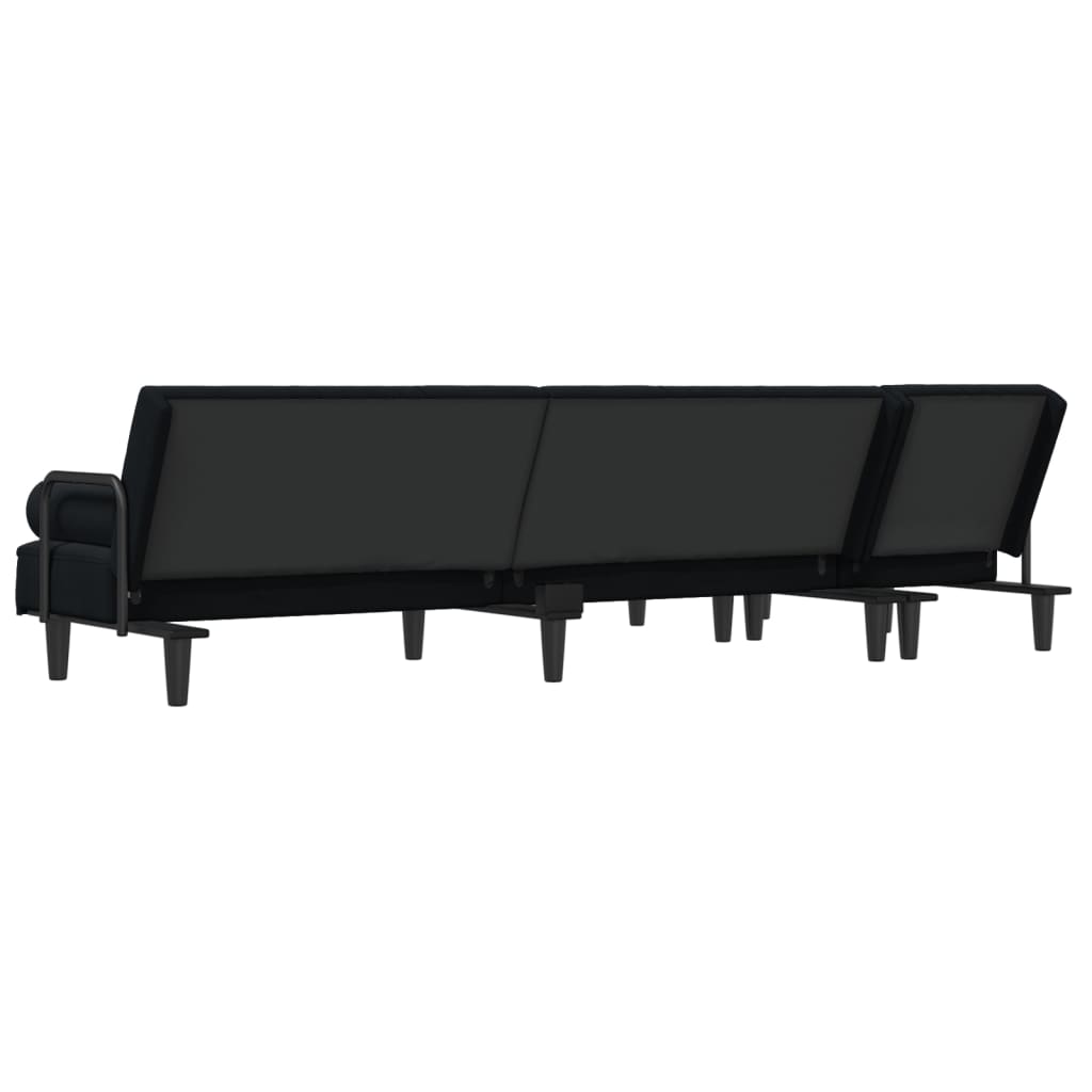 Sofá-cama em forma de L 260x140x70 cm veludo preto