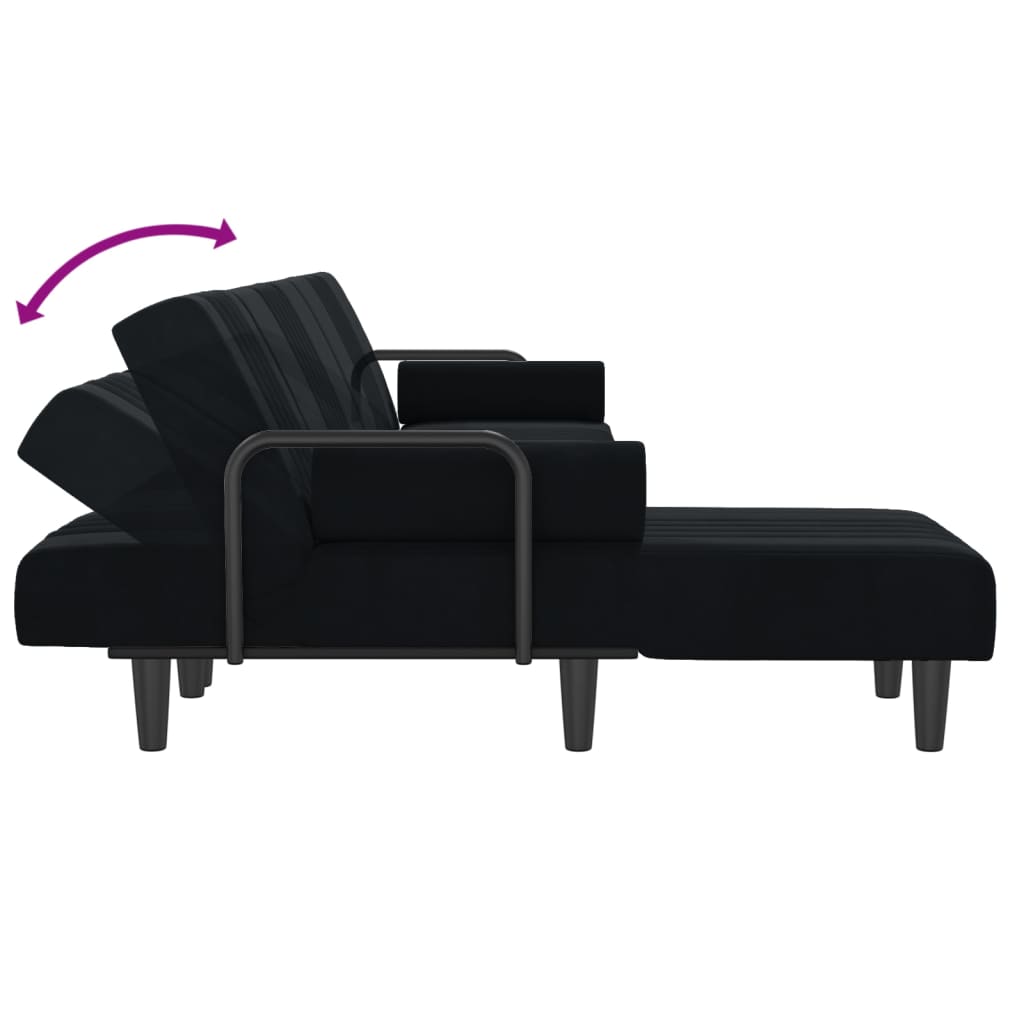 Sofá-cama em forma de L 260x140x70 cm veludo preto
