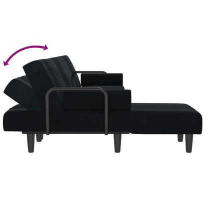 Sofá-cama em forma de L 260x140x70 cm veludo preto