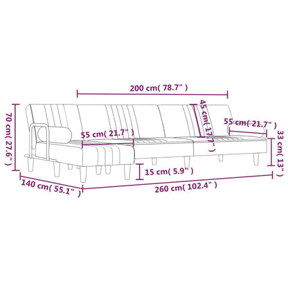 Sofá-cama em forma de L 260x140x70 cm veludo preto
