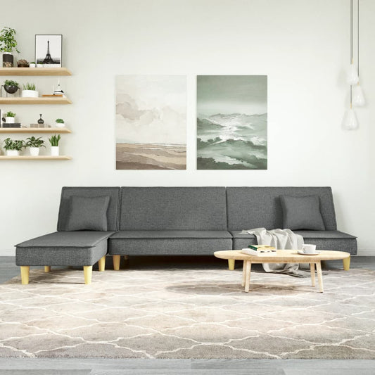 Sofá-cama em forma de L 255x140x70 cm tecido cinzento-escuro