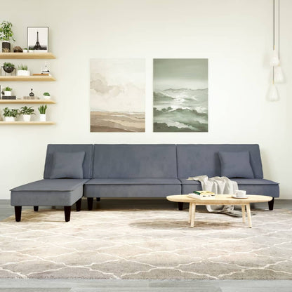 L-shaped sofa bed 255x140x70 cm dark grey velvet