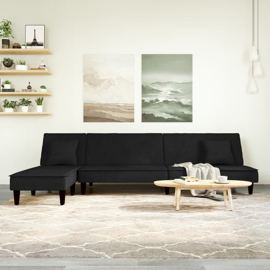 Sofá-cama em forma de L 255x140x70 cm veludo preto