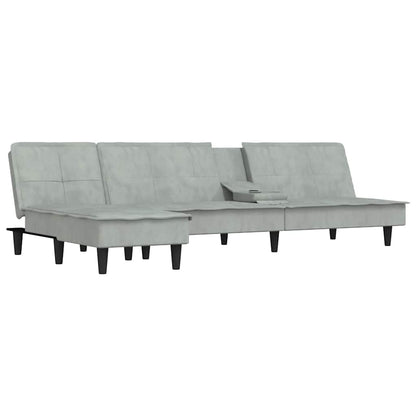 L-shaped sofa bed 255x140x70 cm light grey velvet