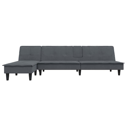 Sofá-cama em forma de L 255x140x70 cm veludo cinzento-escuro