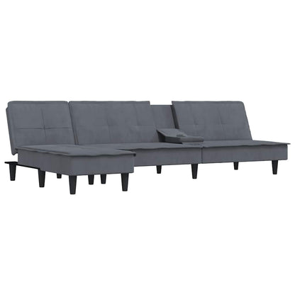 Sofá-cama em forma de L 255x140x70 cm veludo cinzento-escuro