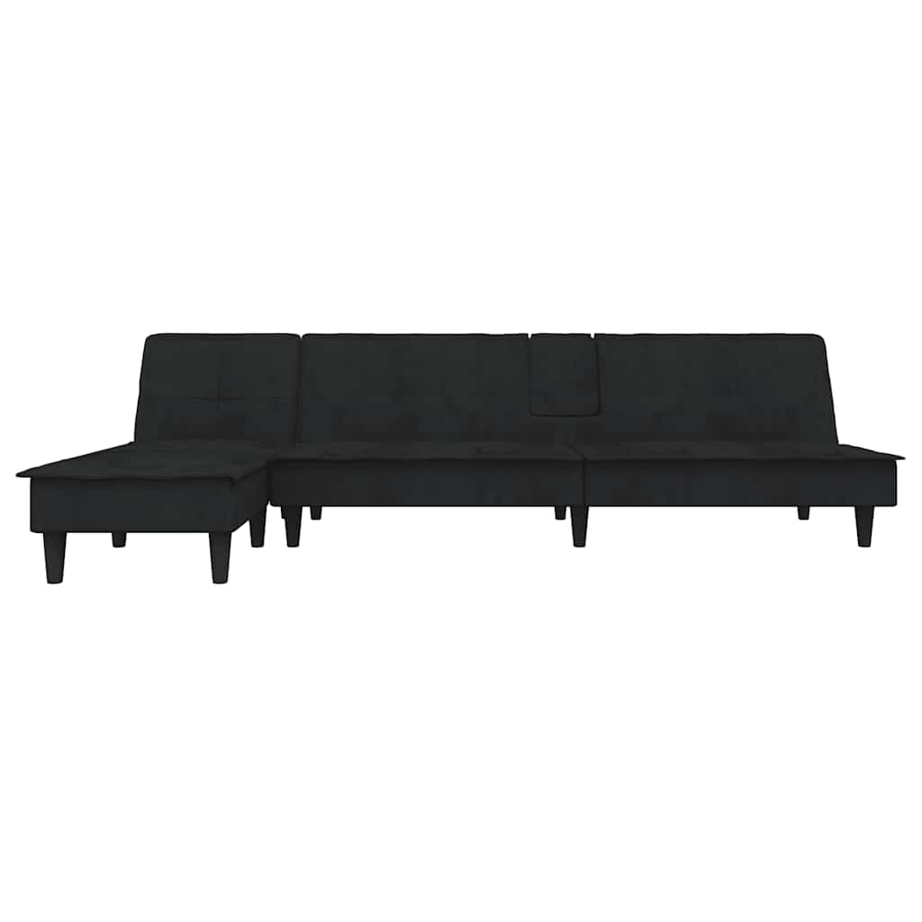 Sofá-cama em forma de L 255x140x70 cm veludo preto