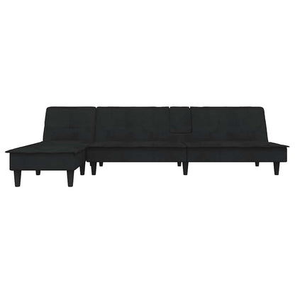 Sofá-cama em forma de L 255x140x70 cm veludo preto
