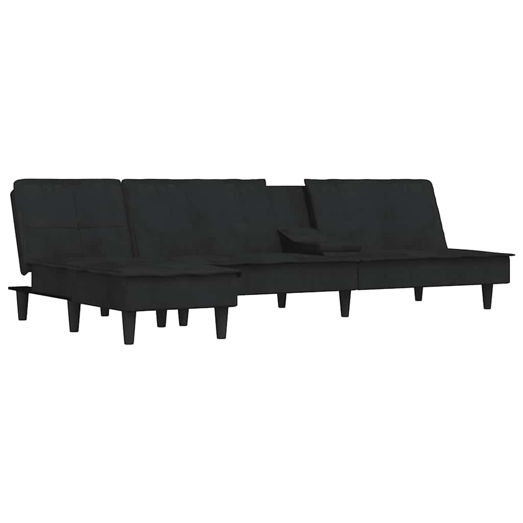Sofá-cama em forma de L 255x140x70 cm veludo preto