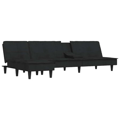 Sofá-cama em forma de L 255x140x70 cm veludo preto