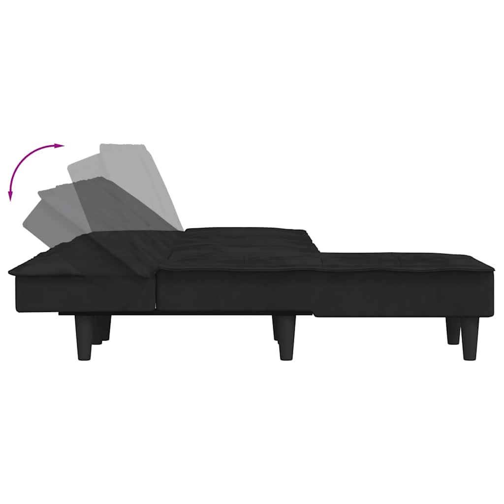 Sofá-cama em forma de L 255x140x70 cm veludo preto