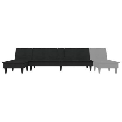Sofá-cama em forma de L 255x140x70 cm veludo preto