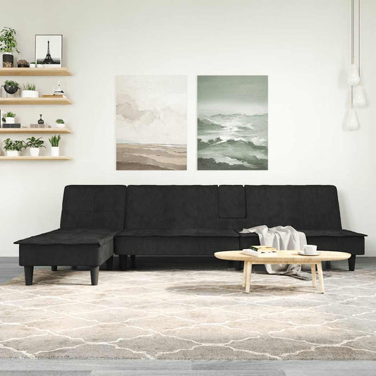 Sofá-cama em forma de L 255x140x70 cm veludo preto