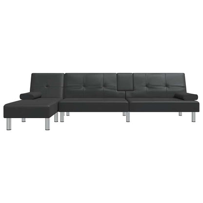 Sofá-cama em forma de L 255x140x70 cm couro artificial preto