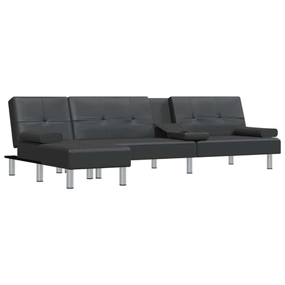Sofá-cama em forma de L 255x140x70 cm couro artificial preto