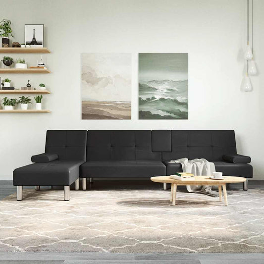 Sofá-cama em forma de L 255x140x70 cm couro artificial preto