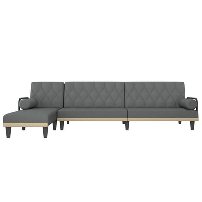 Sofá-cama em forma de L 260x140x70 cm tecido cinzento-escuro