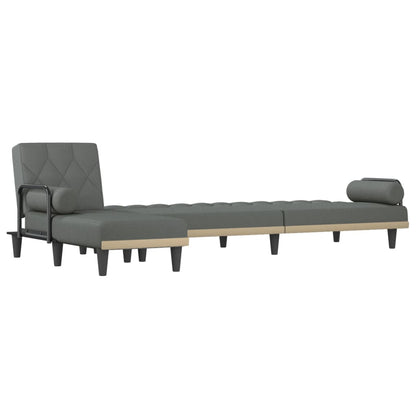 Sofá-cama em forma de L 260x140x70 cm tecido cinzento-escuro