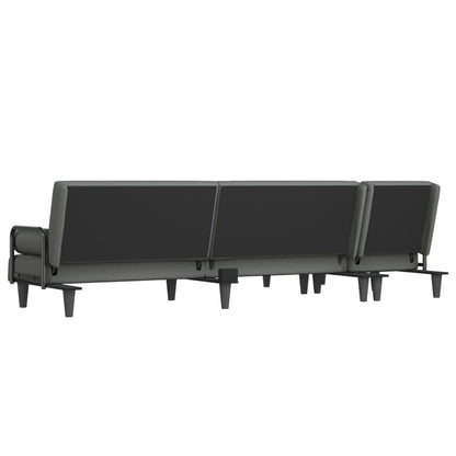 Sofá-cama em forma de L 260x140x70 cm tecido cinzento-escuro