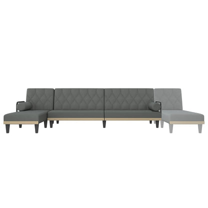 Sofá-cama em forma de L 260x140x70 cm tecido cinzento-escuro