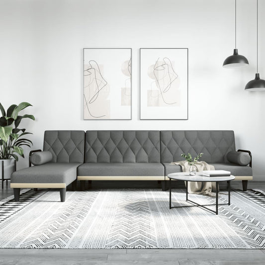 Sofá-cama em forma de L 260x140x70 cm tecido cinzento-escuro