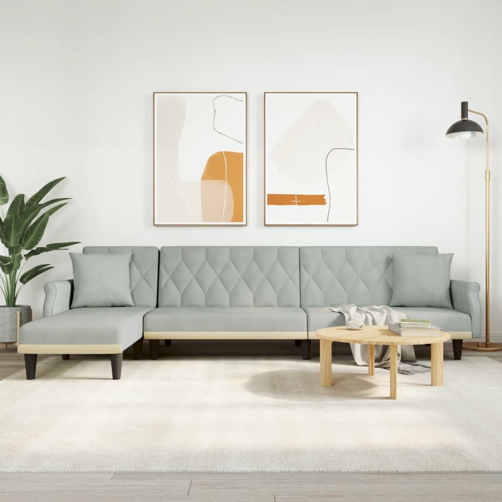 L-shaped sofa bed 271x140x70 cm light grey velvet